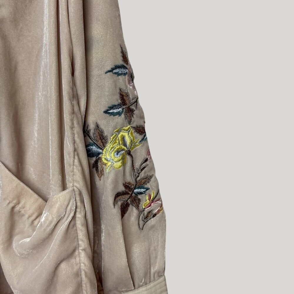 Free People Mia Embroidered Velvet Mini Dress in Beige — Size XS (Oversized Fit) - Picture 5 of 8